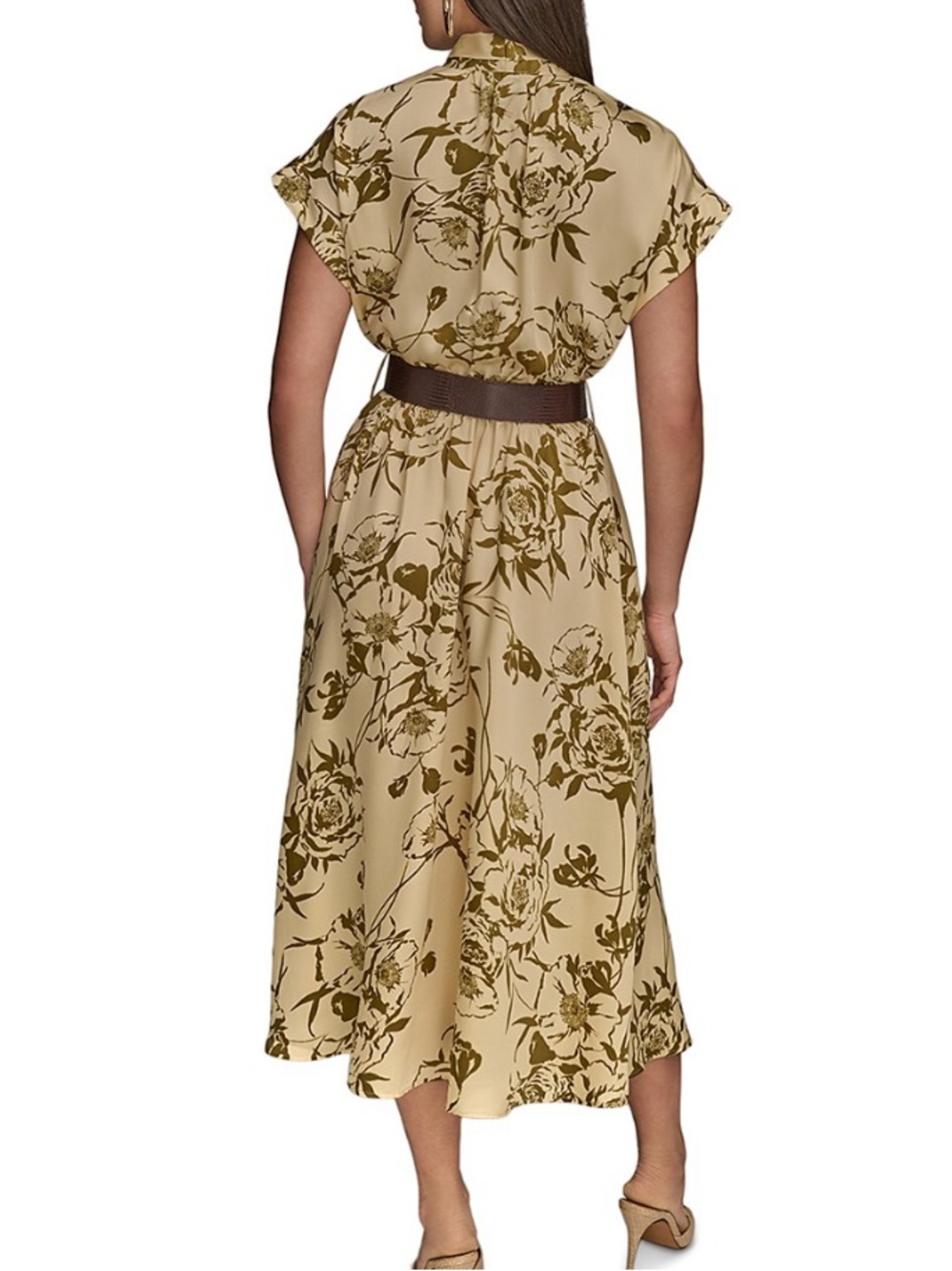 Donna Karan New York Floral Midi Dress Beige Olive Size size 14 NWT - Picture 3 of 13